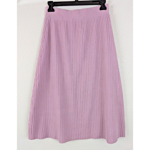 DAZY sz L Midi Skirt ribbed sweater knit stretchy elastic waist lavender 4378 - Picture 1 of 5